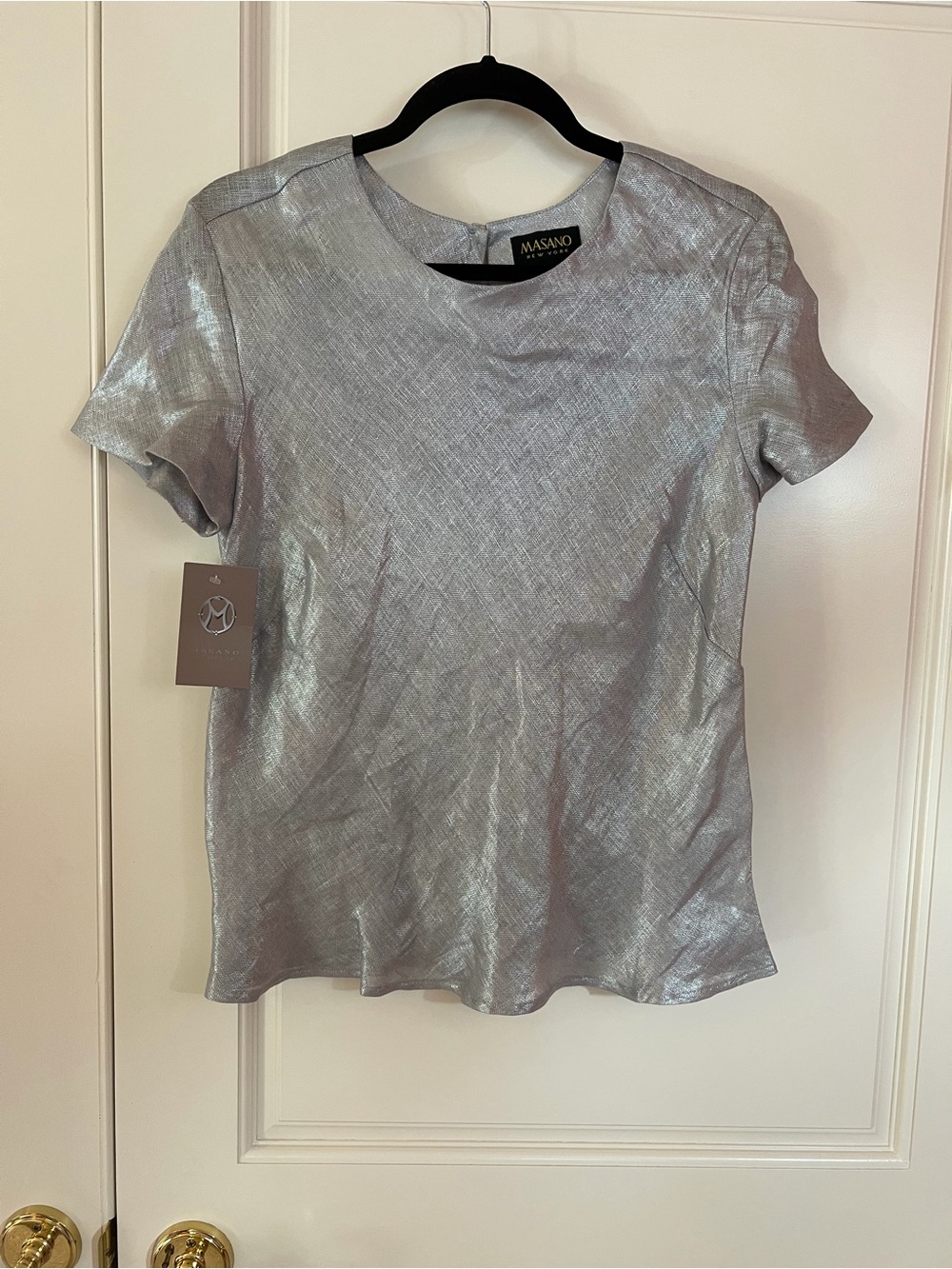 Silver Metallic Short Sleeve Top
